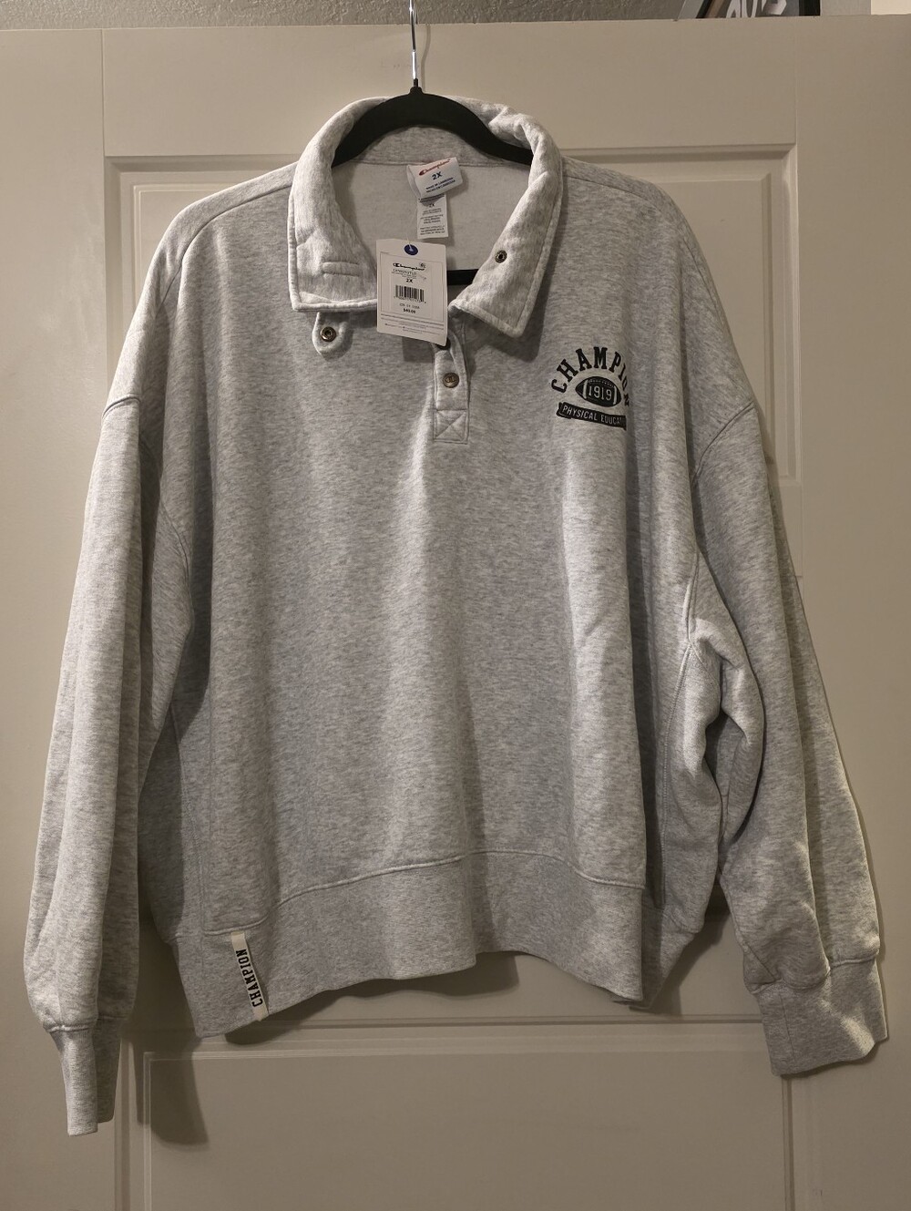 Champion Womens Ash Heather Gray Rec Center 1/4 Snap Cropped Sweatshirt 2X